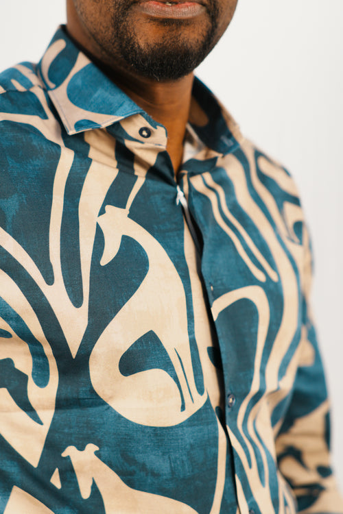 Beige Blue Shirt