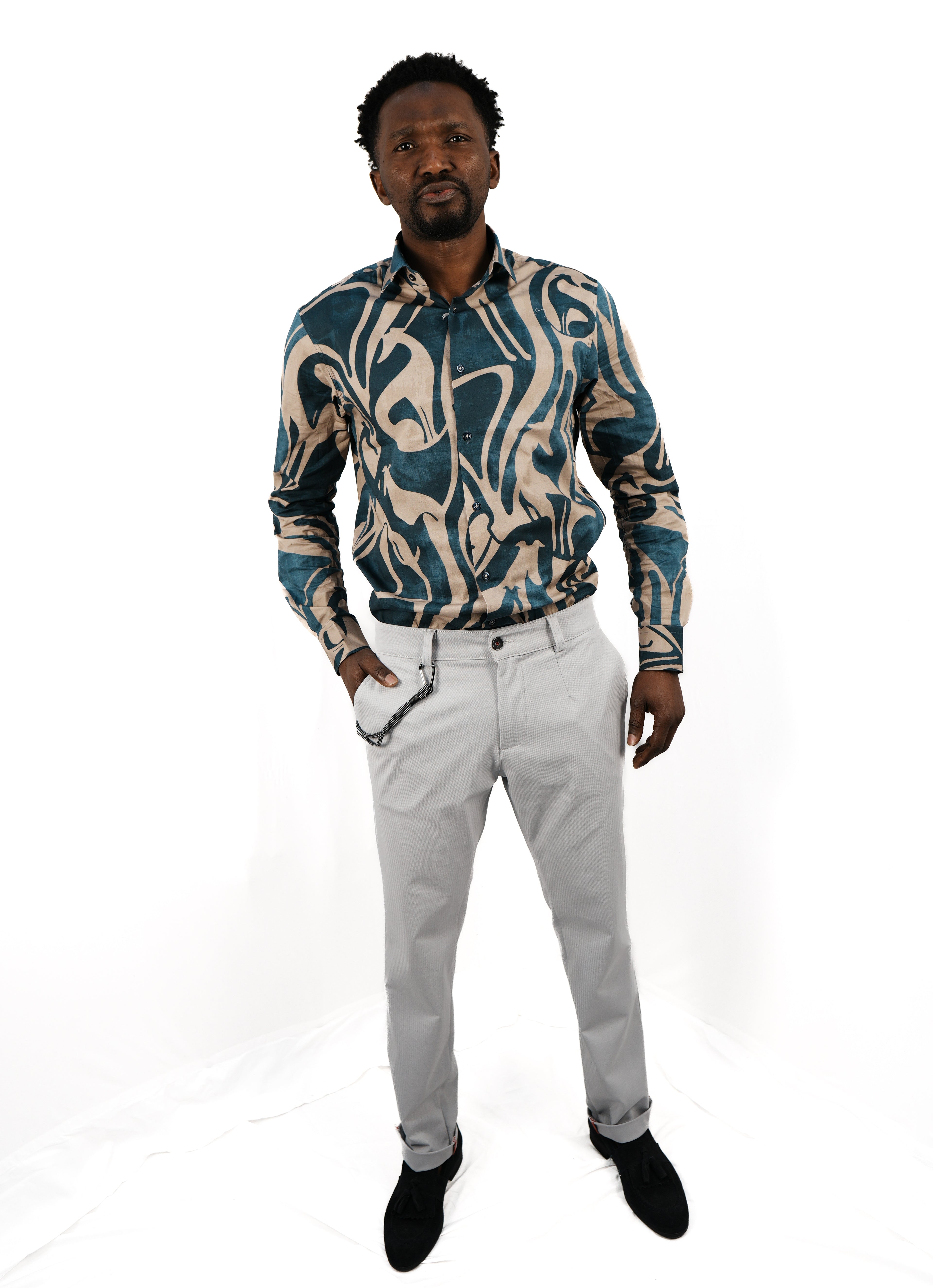 Beige Blue Shirt